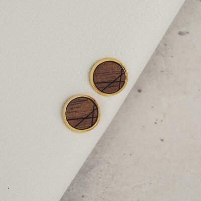 Holz Ohrstecker mit Fassung Kreis 10 mm Linien