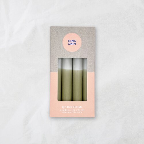 Stabkerzen Cool Gray & Martini Olive, 19cm, 4er-Pack