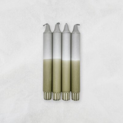 Stabkerzen Cool Gray &amp; Martini Olive, 19cm, 4er-Pack