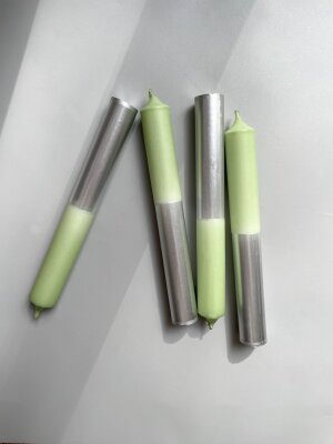 Stabkerzen Silver x Pistachio, 18cm, 4er Set